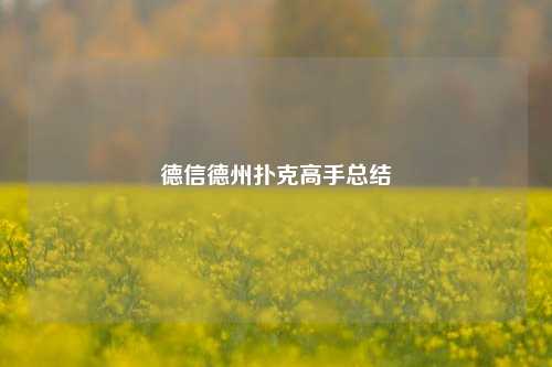 德信德州扑克高手总结
